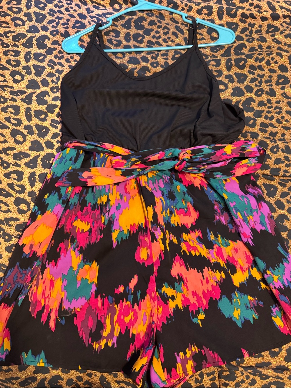 Black Tank Romper with Bright Abstract Print